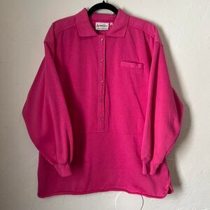 Vintage Women's Pink Sweatshirt Button Up Size XL Cozy Colorful Barbie
